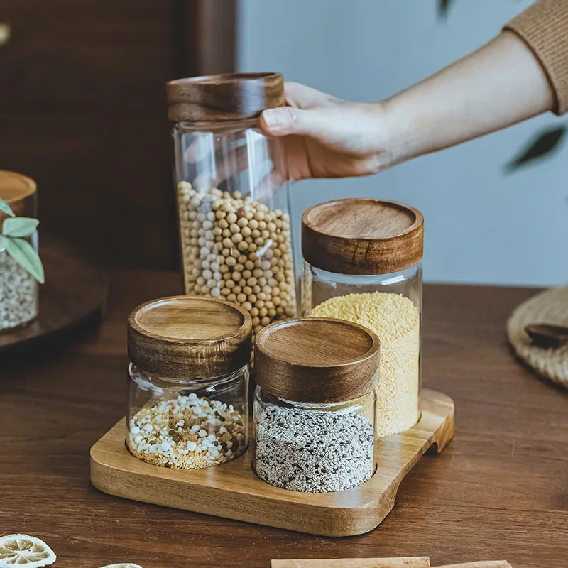 Food Storage Dispenser - Drewniana pokrywa dozownik do pojemników z