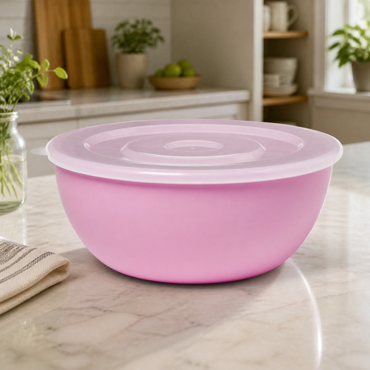 Storage Food Prep - Różowa miska z dopasowaną pokrywką, trwały