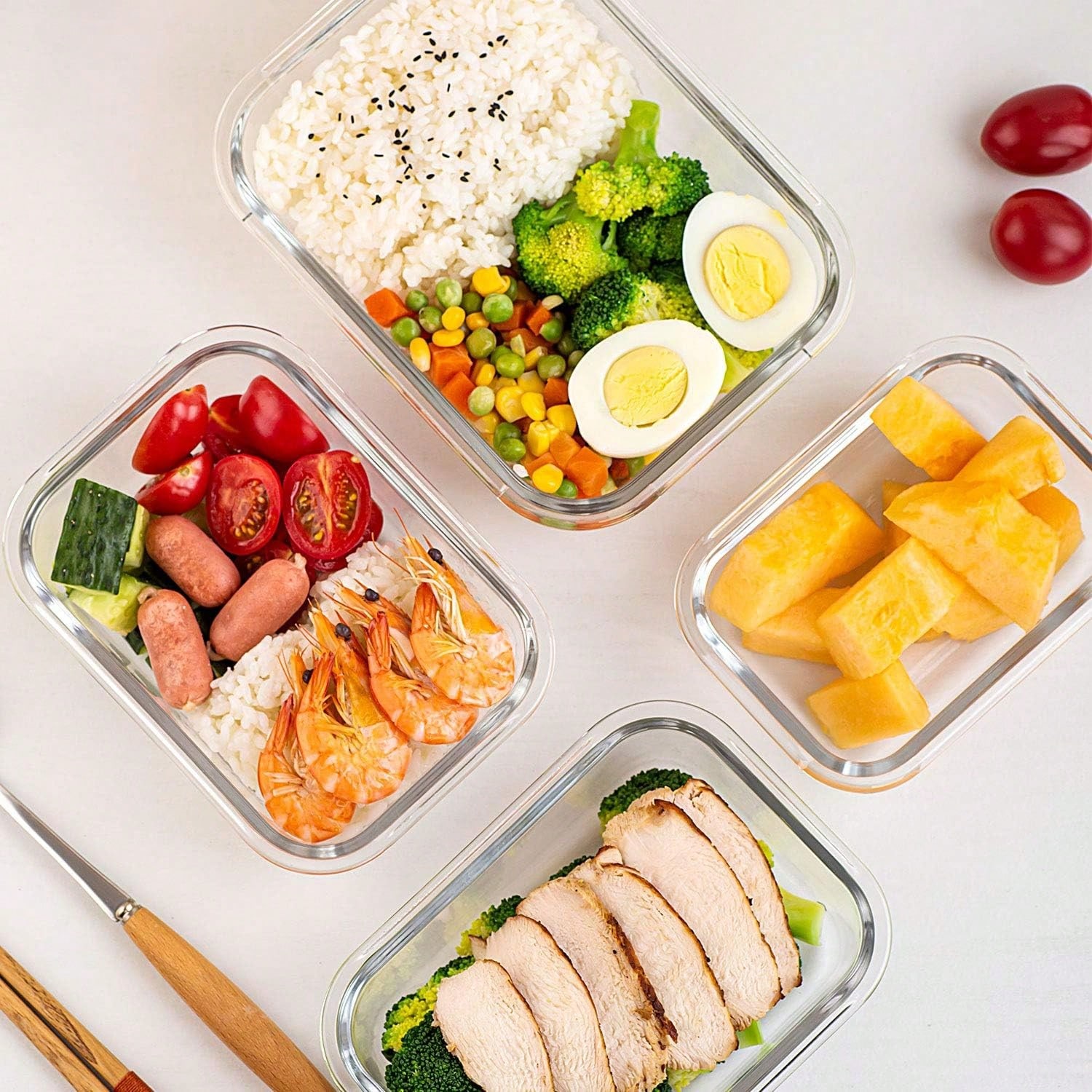 10 sztuk szklanych pojemników  – Food Storage With Colander recenzja i cena